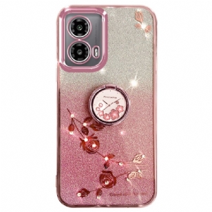 Coque Motorola Edge 50 Fusion Fleurs et Strass Anneau-Support