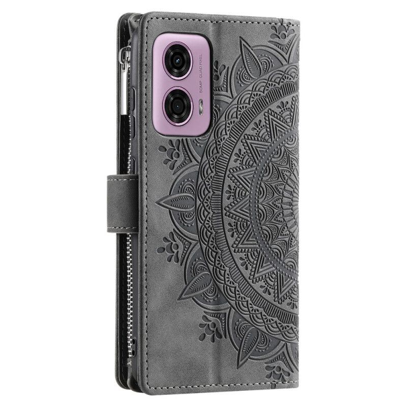 Housse Motorola Edge 50 Fusion Portefeuille Effet Daim Fleur Mandala