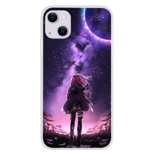 Coque iPhone 13 Illustration fille pleine lune