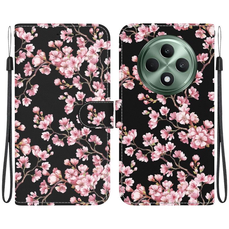 Housse Oppo Reno 12F 5G Fleurs de Prunier à Lanière