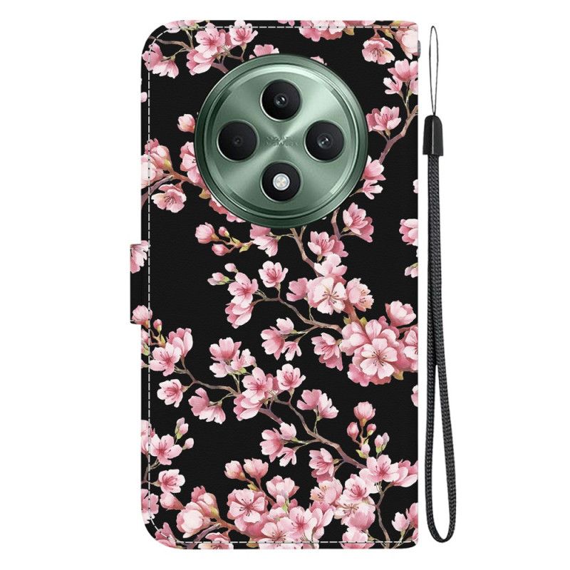 Housse Oppo Reno 12F 5G Fleurs de Prunier à Lanière