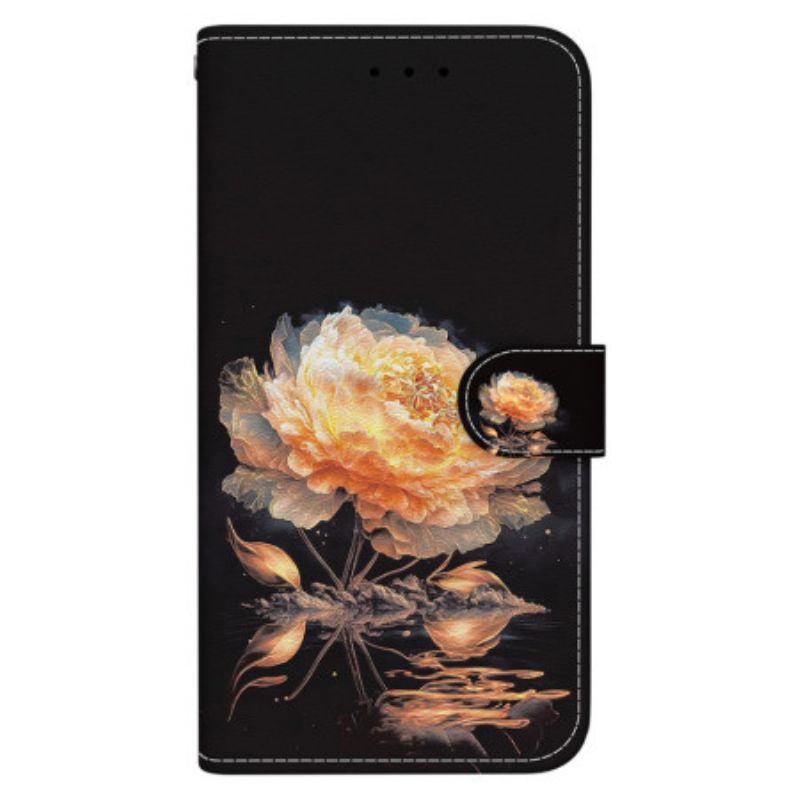 Housse Oppo Reno 12F 5G Pivoine Dorée à Lanière