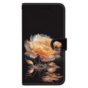 Housse Oppo Reno 12F 5G Pivoine Dorée à Lanière