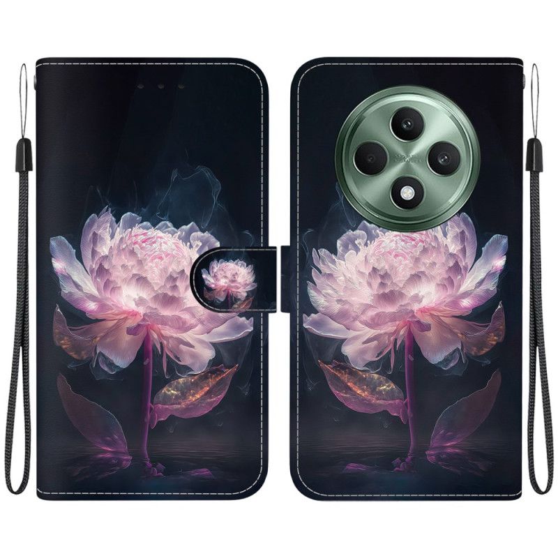 Housse Oppo Reno 12F 5G Pivoine Pourpre à Lanière