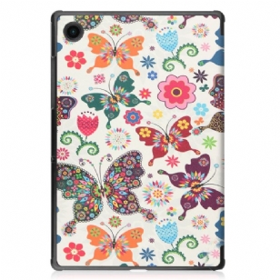 Coque Samsung Galaxy Tab A8 (2021) avec rabat intelligent papillons et fleurs