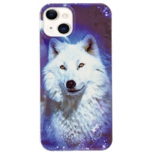 Coque iPhone 15 Plus Fluorescente Loup Blanc