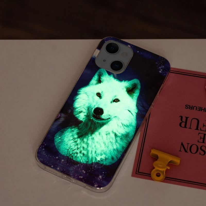 Coque iPhone 15 Plus Fluorescente Loup Blanc