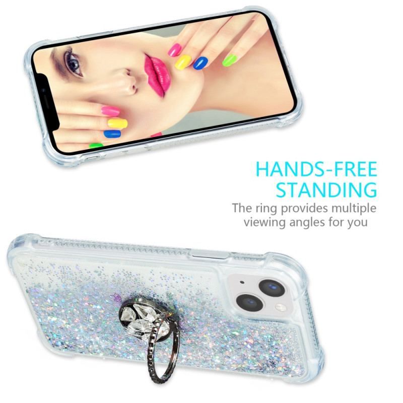 Coque iPhone 15 Plus Paillettes avec Anneau-Support