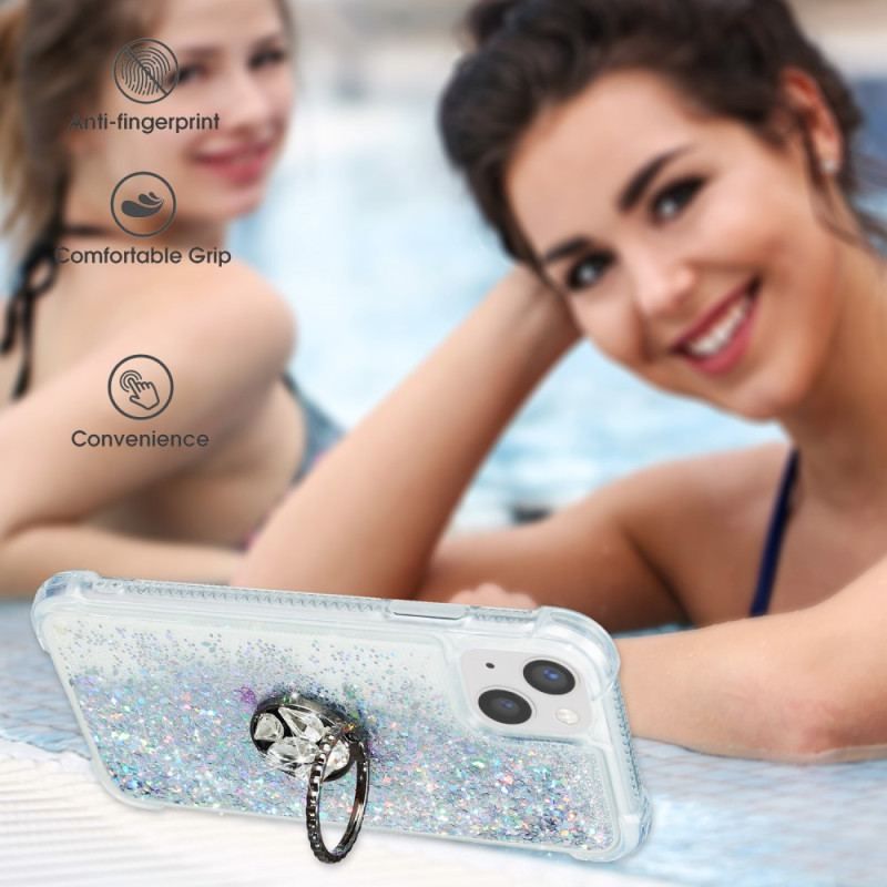 Coque iPhone 15 Plus Paillettes avec Anneau-Support