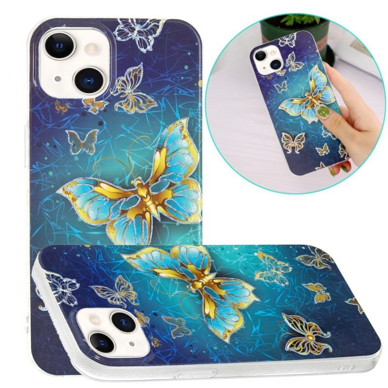 Coque iPhone 15 Plus Papillons Dorés