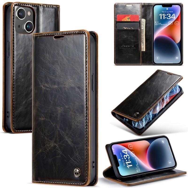 Flip Cover iPhone 15 Plus Simili Cuir Ciré CASEME