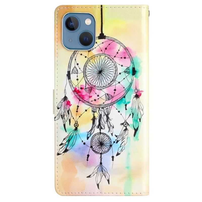 Housse iPhone 15 Plus Attrape Rêves Aquarelle à Lanière