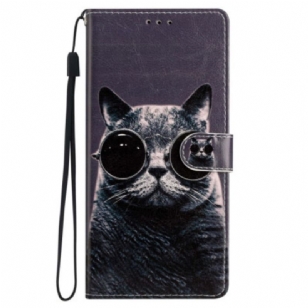 Housse iPhone 15 Plus Chat à Lunettes à Lanière