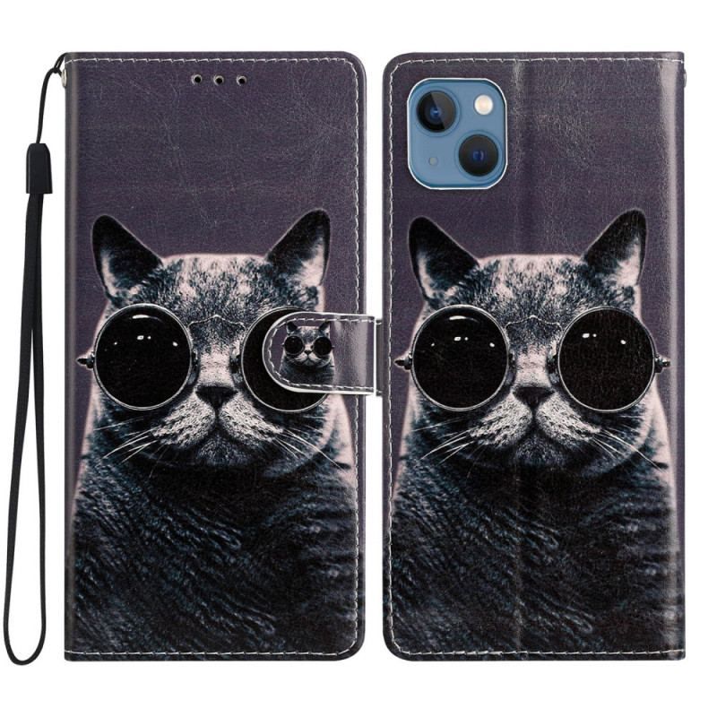 Housse iPhone 15 Plus Chat à Lunettes à Lanière