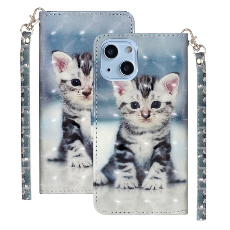 Housse iPhone 15 Plus Chaton 3D à Lanière