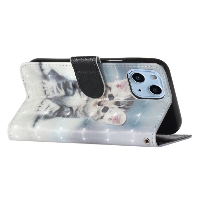 Housse iPhone 15 Plus Chaton 3D à Lanière