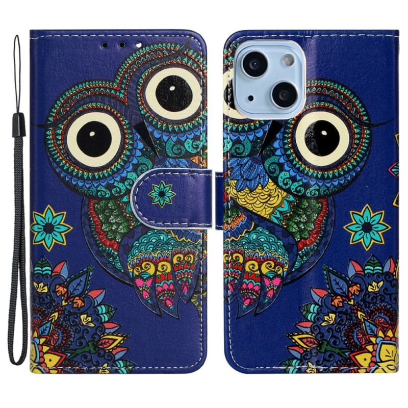 Housse iPhone 15 Plus Hibou Tribal à Lanière