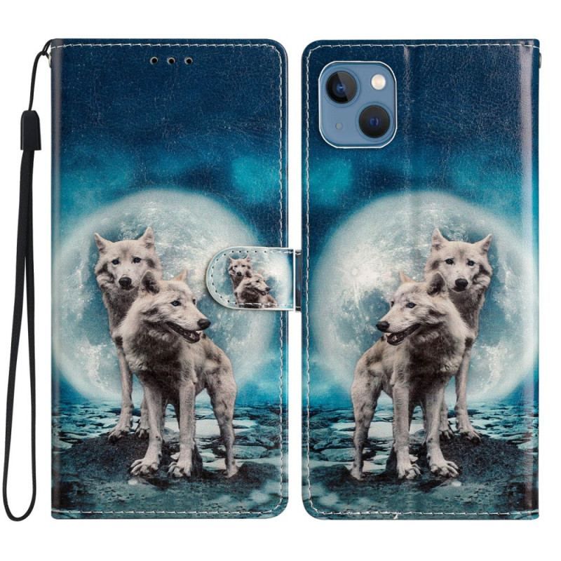 Housse iPhone 15 Plus Loups à Lanière