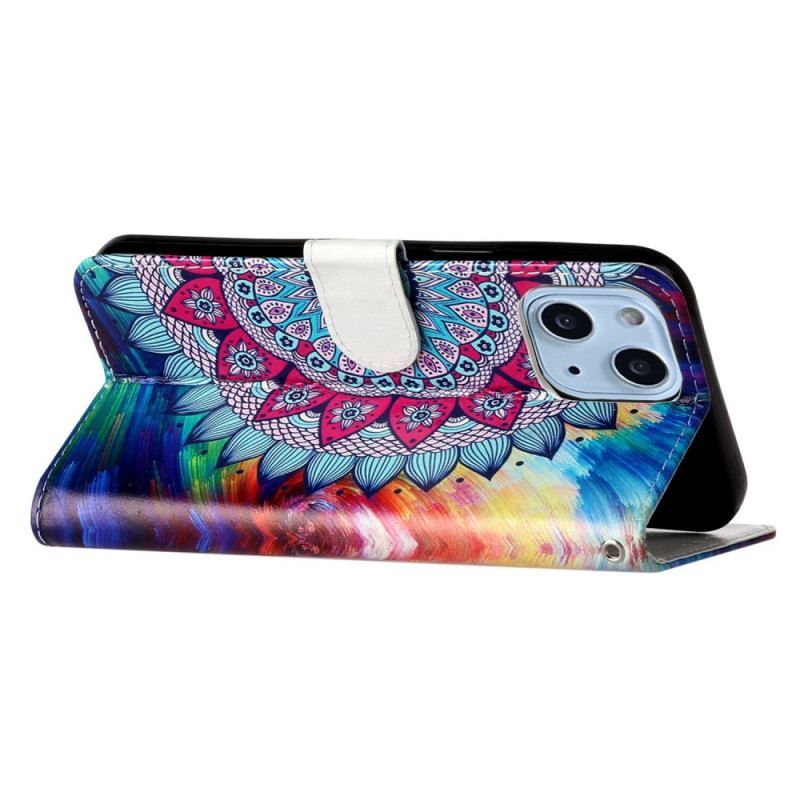 Housse iPhone 15 Plus Mandala Coloré à Lanière