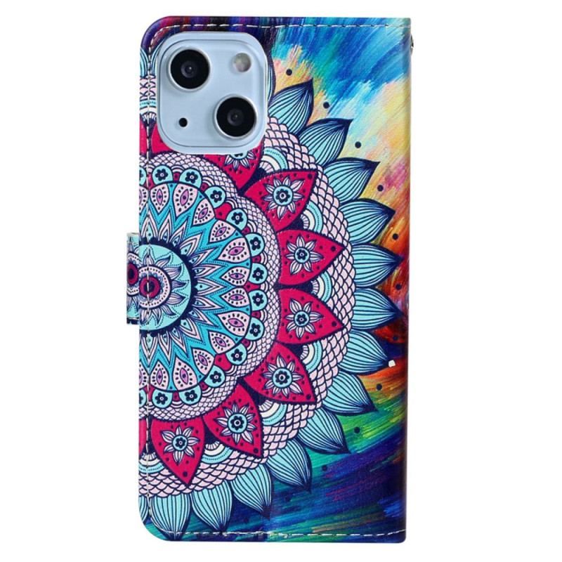 Housse iPhone 15 Plus Mandala Coloré à Lanière