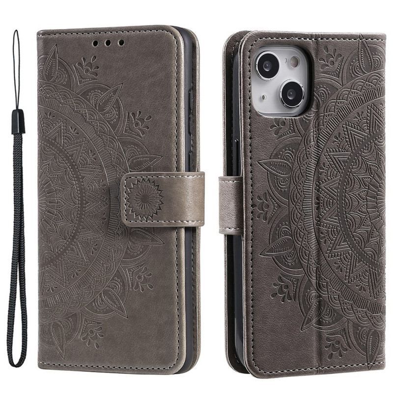 Housse iPhone 15 Plus Mandala Soleil avec Lanière