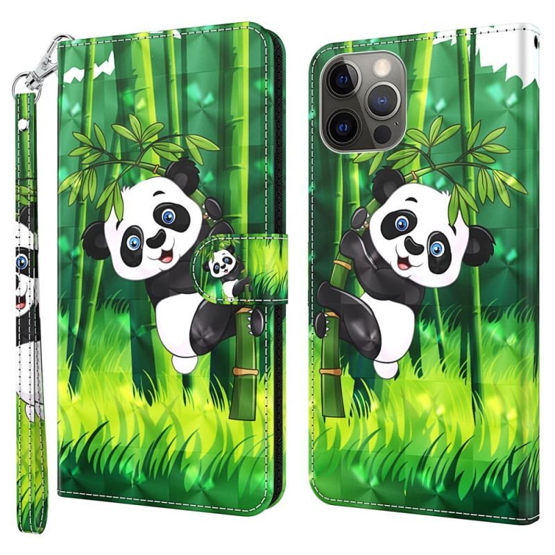 Housse iPhone 15 Plus Panda Bambou 3D à Lanière