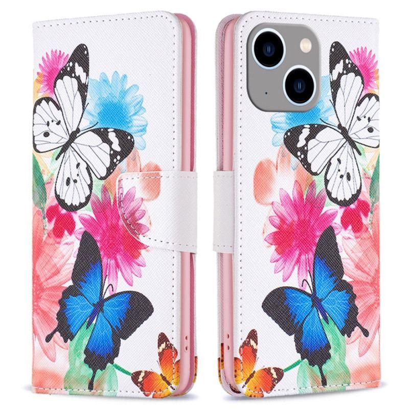 Housse iPhone 15 Plus Papillons Aquarelle