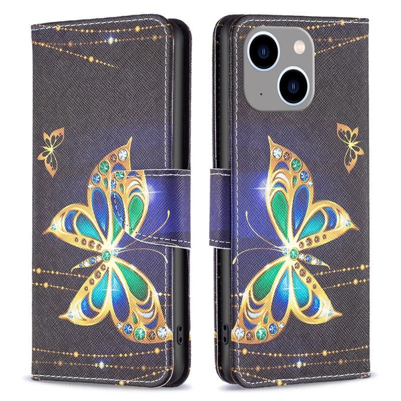 Housse iPhone 15 Plus Papillons en Or