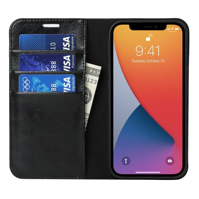 Housse iPhone 13 Pro Max Cuir Porte Cartes Fonction Support