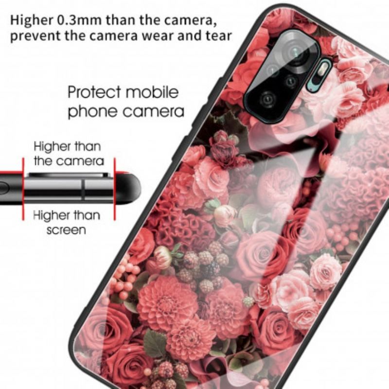 Coque Xiaomi Redmi Note 10/10S/Poco M5s Verre trempé Fleurs Roses