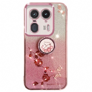 Coque Motorola Edge 50 Ultra Anneau-Support Fleurs et Strass KADEM