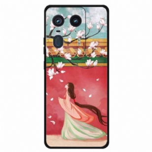 Coque Motorola Edge 50 Ultra Femme et Fleurs de Pêche