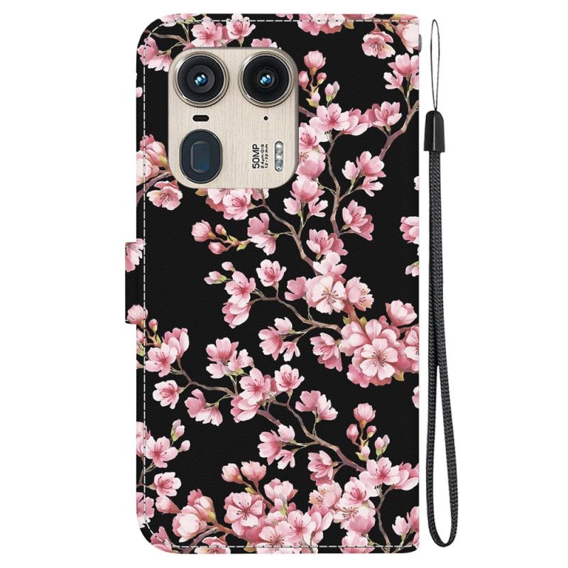 Housse Motorola Edge 50 Ultra Fleurs de Prunier à Lanière