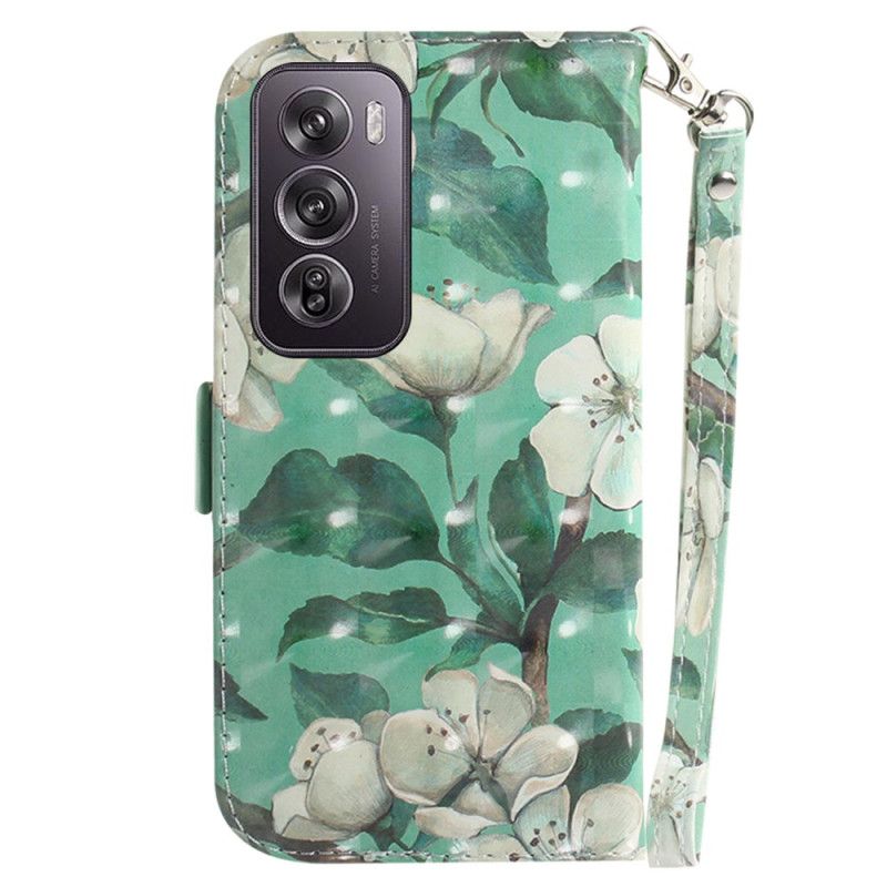 Housse Oppo Reno 12 Pro 5G Fleurs Aquarelles à Lanière