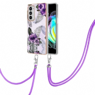 Coque Motorola Edge 20 fleurs exotiques à cordon