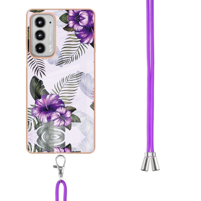 Coque Motorola Edge 20 fleurs exotiques à cordon