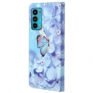 Housse Motorola Edge 20 Papillon et fleurs bleues