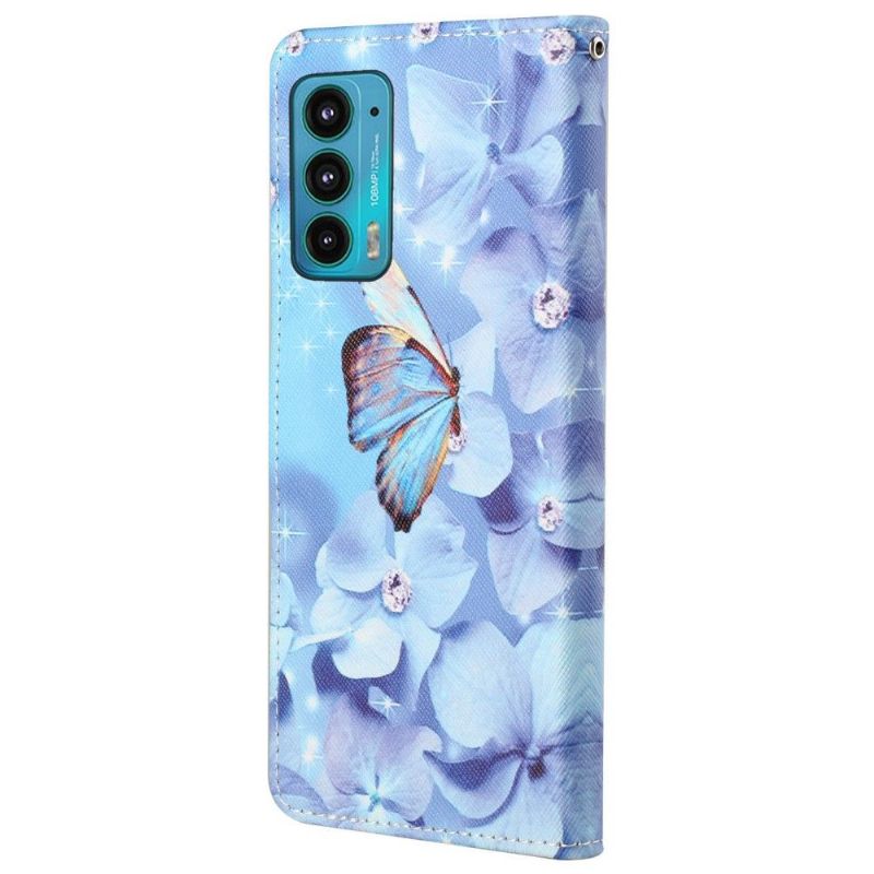 Housse Motorola Edge 20 Papillon et fleurs bleues