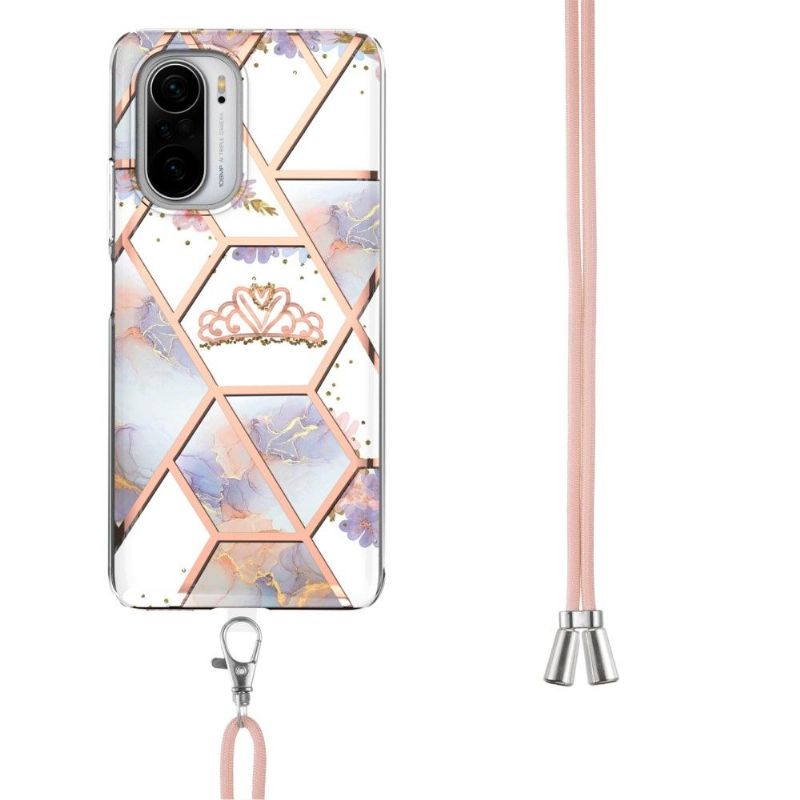 Coque Poco F3 / Xiaomi Mi 11i 5G marbre et couronne à cordon