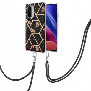 Coque Poco F3 / Xiaomi Mi 11i 5G marbre et fleurs à cordon