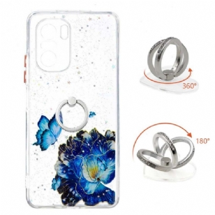 Coque Xiaomi Mi 11i 5G / Poco F3 fleurs et papillons bleus avec anneau