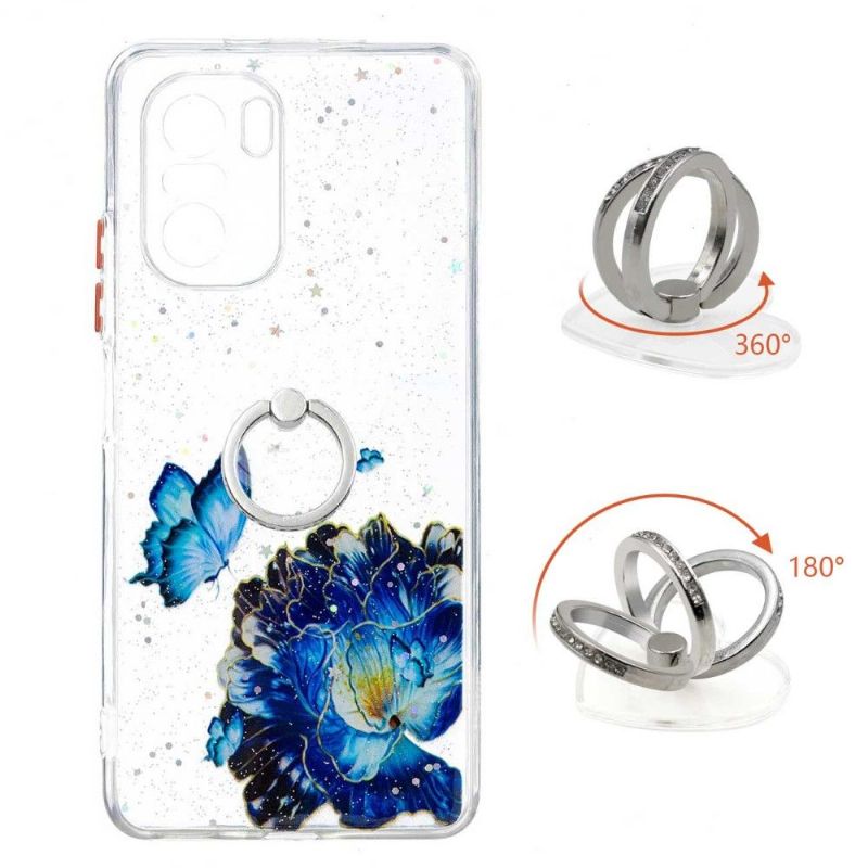 Coque Xiaomi Mi 11i 5G / Poco F3 fleurs et papillons bleus avec anneau