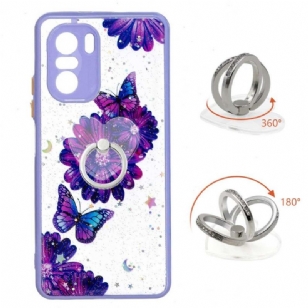 Coque Xiaomi Mi 11i 5G / Poco F3 fleurs et papillons violets avec anneau