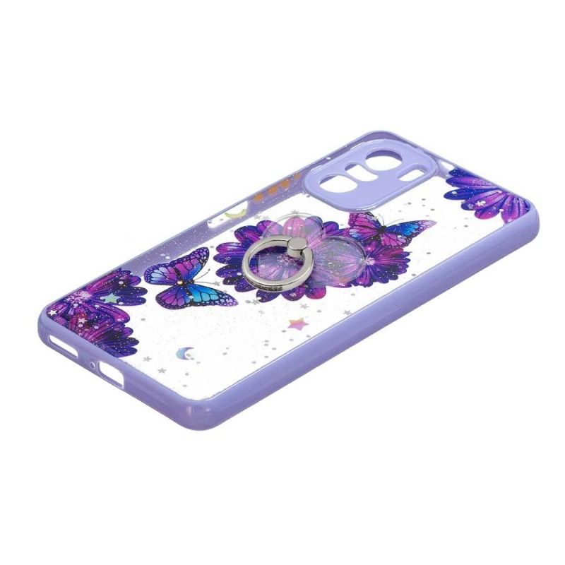 Coque Xiaomi Mi 11i 5G / Poco F3 fleurs et papillons violets avec anneau