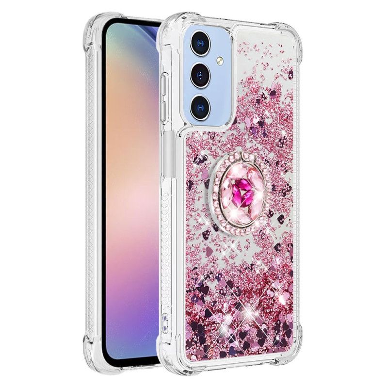 Coque Samsung Galaxy A15 5G Anneau-Support Paillettes Liquides