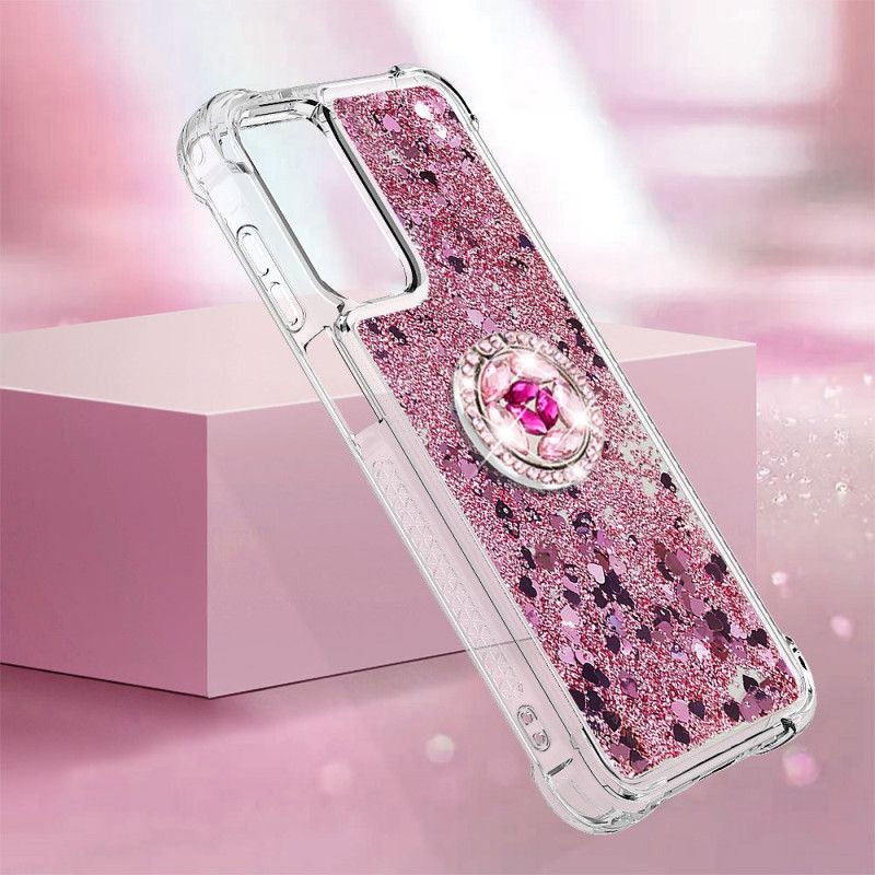 Coque Samsung Galaxy A15 5G Anneau-Support Paillettes Liquides