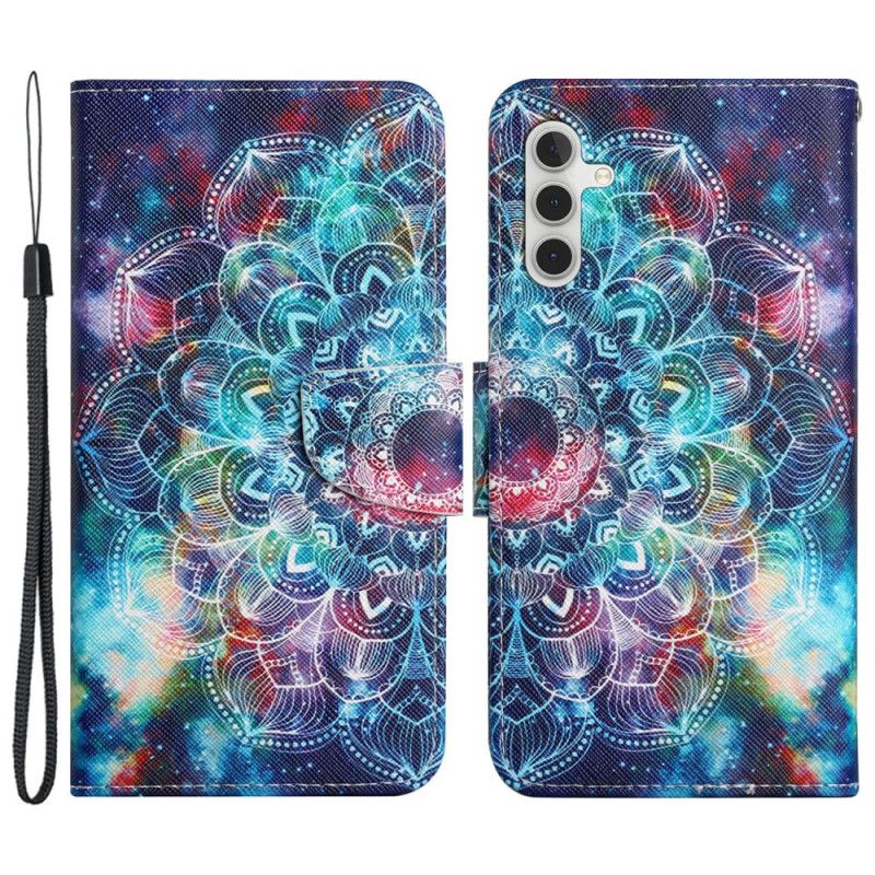 Housse Samsung Galaxy A15 5G Ciel Étoilé et Mandala à Lanière