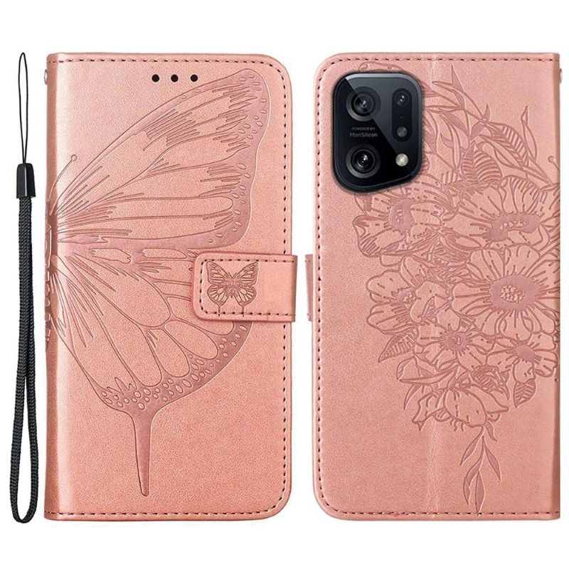 Housse Oppo Find X5 Papillon Fleur Porte-Cartes