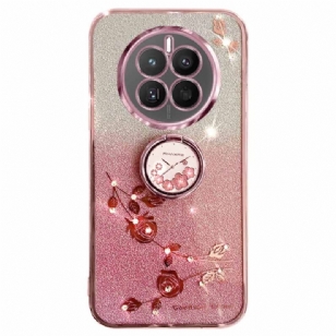 Coque Realme 12 Plus 5G Anneau-Support Fleurs et Strass KADEM