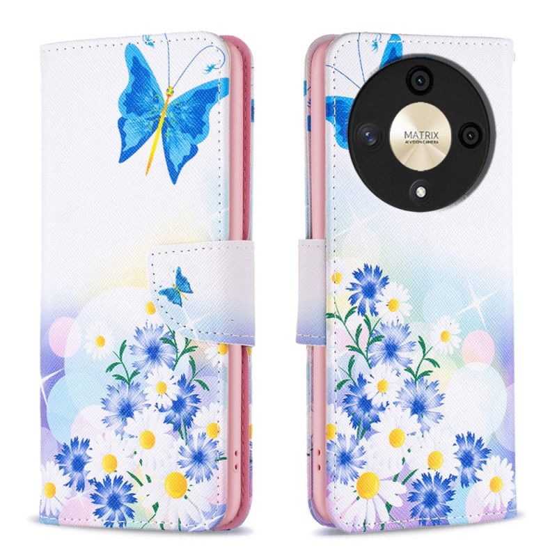 Housse Honor Magic 6 Lite / X9b Papillon et Fleurs Aquarelle